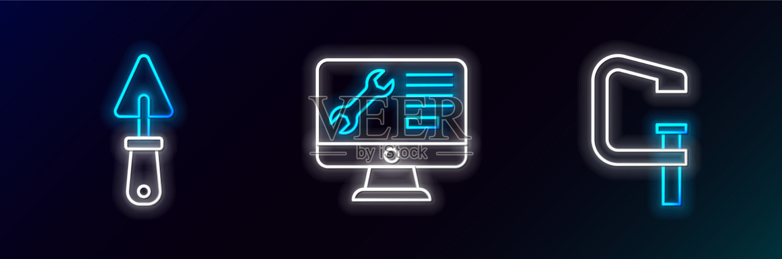 安装线夹、螺丝工具镘刀和电脑图标素材