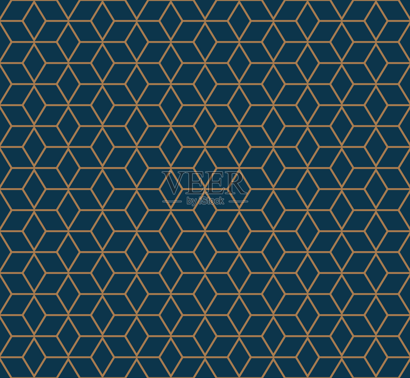 艺术装饰菱形网格图案在金色和蓝色插画图片素材