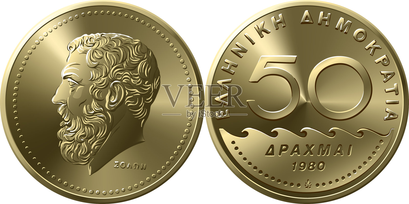 希腊金币50德拉克马梭伦设计元素图片