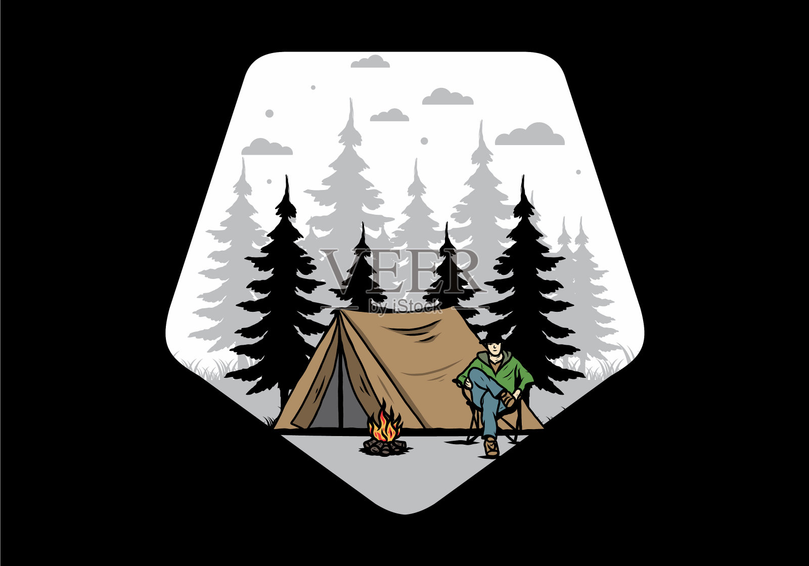 在帐篷前放松插画图片素材