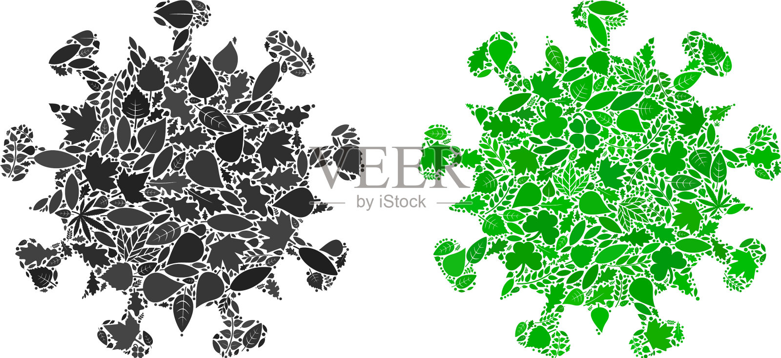 SARS病毒图标生态拼贴草本项目插画图片素材