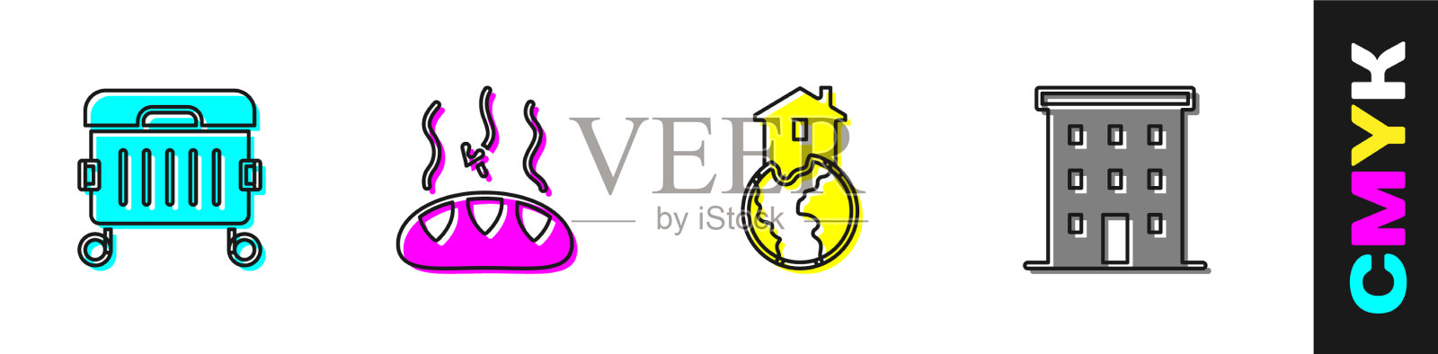 设置垃圾桶，为无家可归者捐赠食物庇护所图标素材