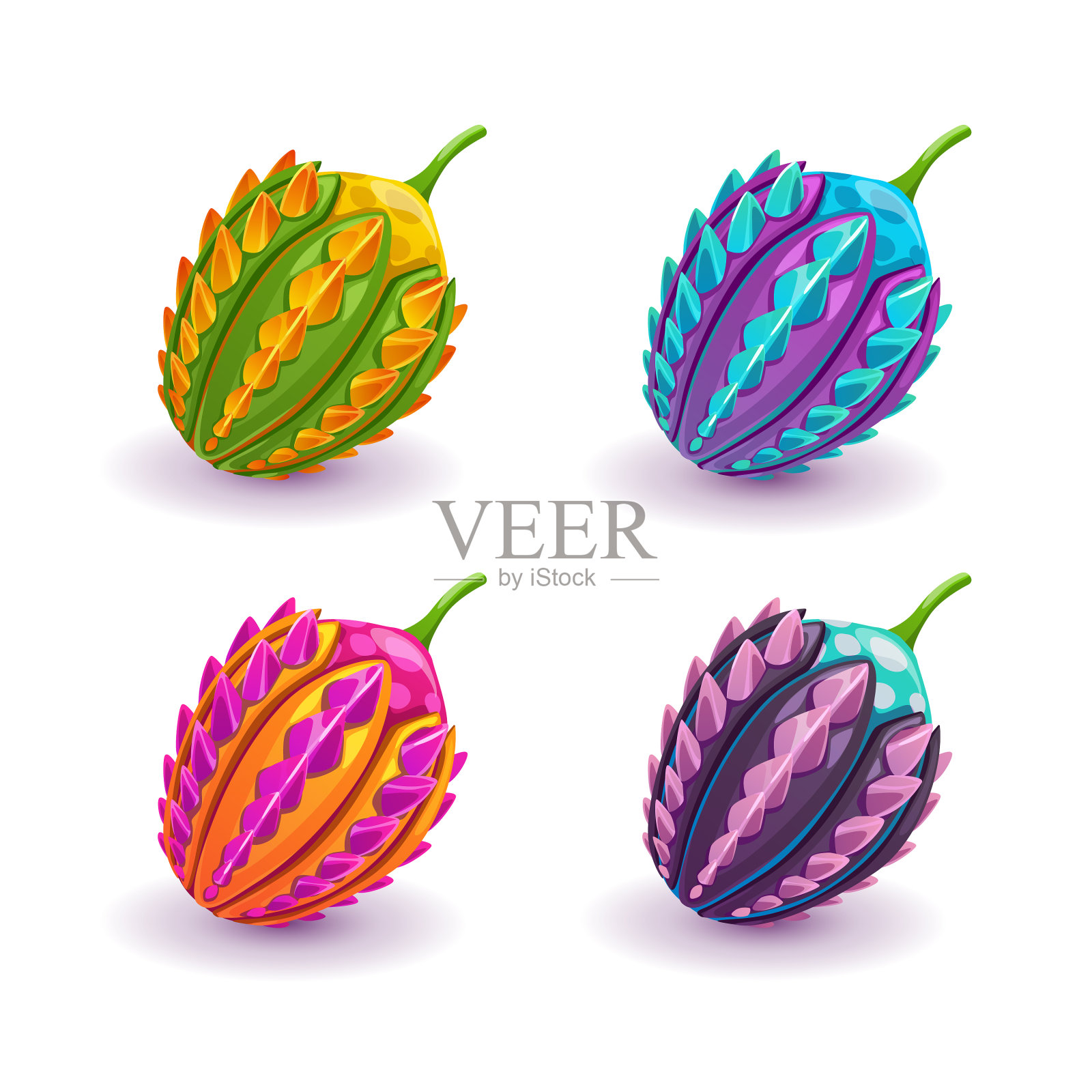 有趣的卡通幻想水果虚幻浆果设置图标素材