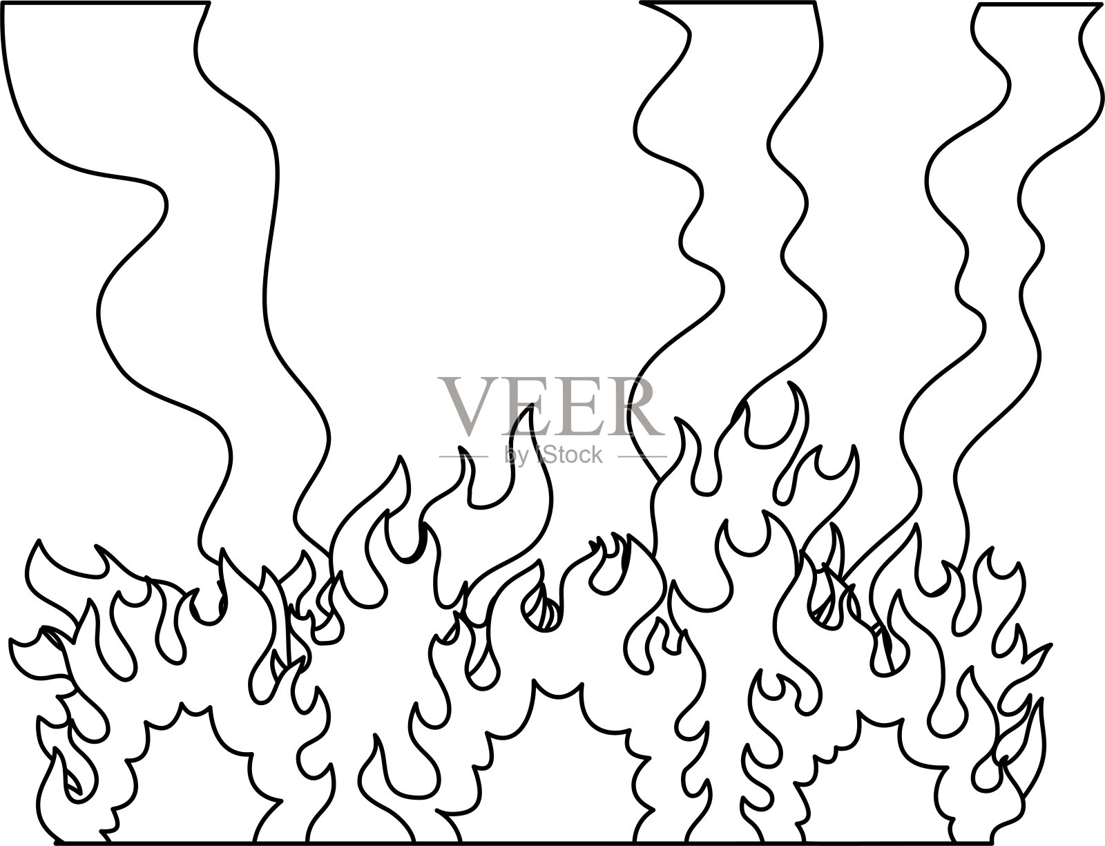 大火燃烧与烧焦的气味烟的轮廓设计元素图片