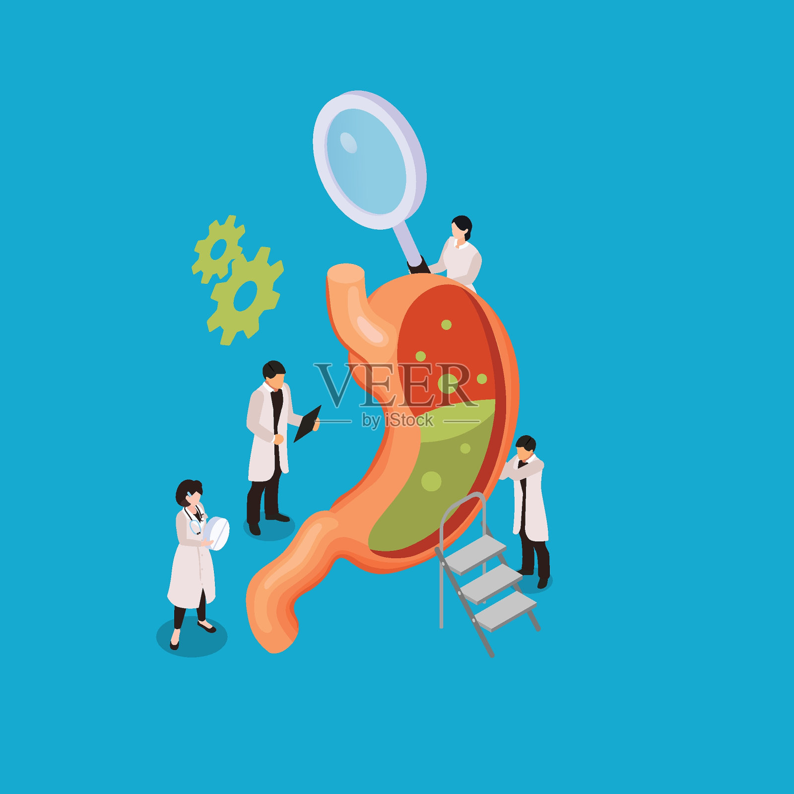 医生正在寻找三维等距测量GERD问题的解决方案插画图片素材