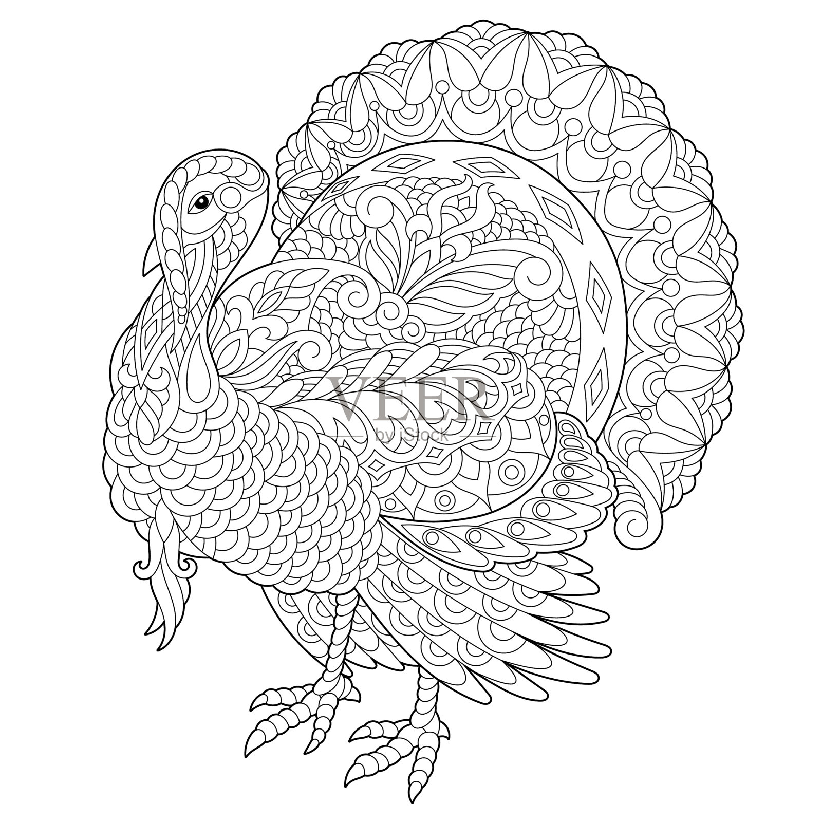 Zentangle创作了火鸡设计元素图片
