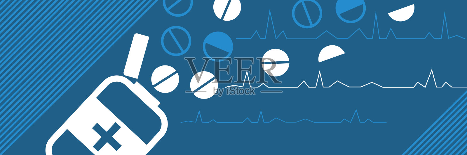 医学、保健和心脏病学的概念。心脏脉搏医学图标彩色抽象背景与文字空间。具有平面风格的创造性医学背景，适用于web应用程序、演示文稿和打印。插画图片素材