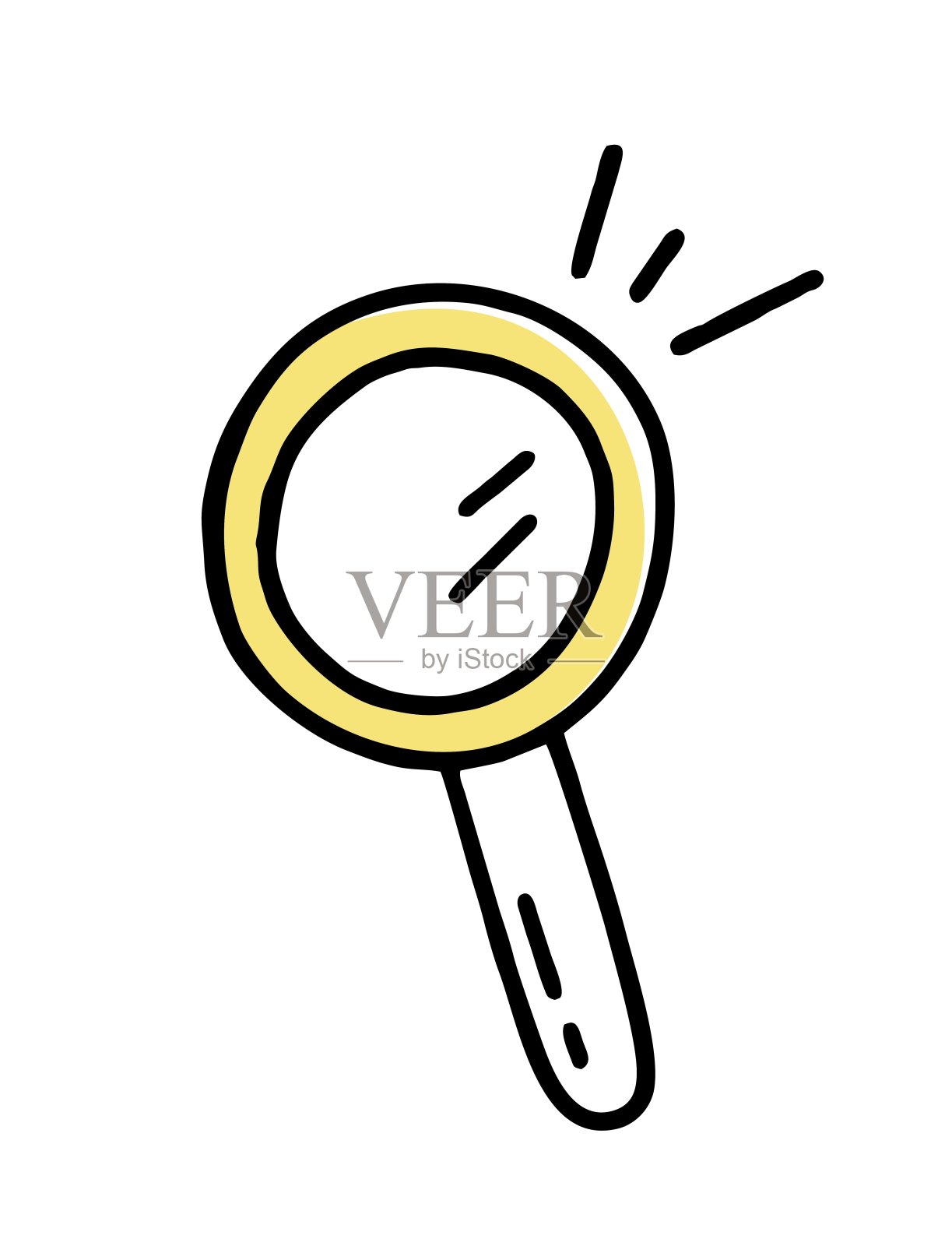 剪贴画涂鸦放大镜。直线风格的矢量插图。插画图片素材