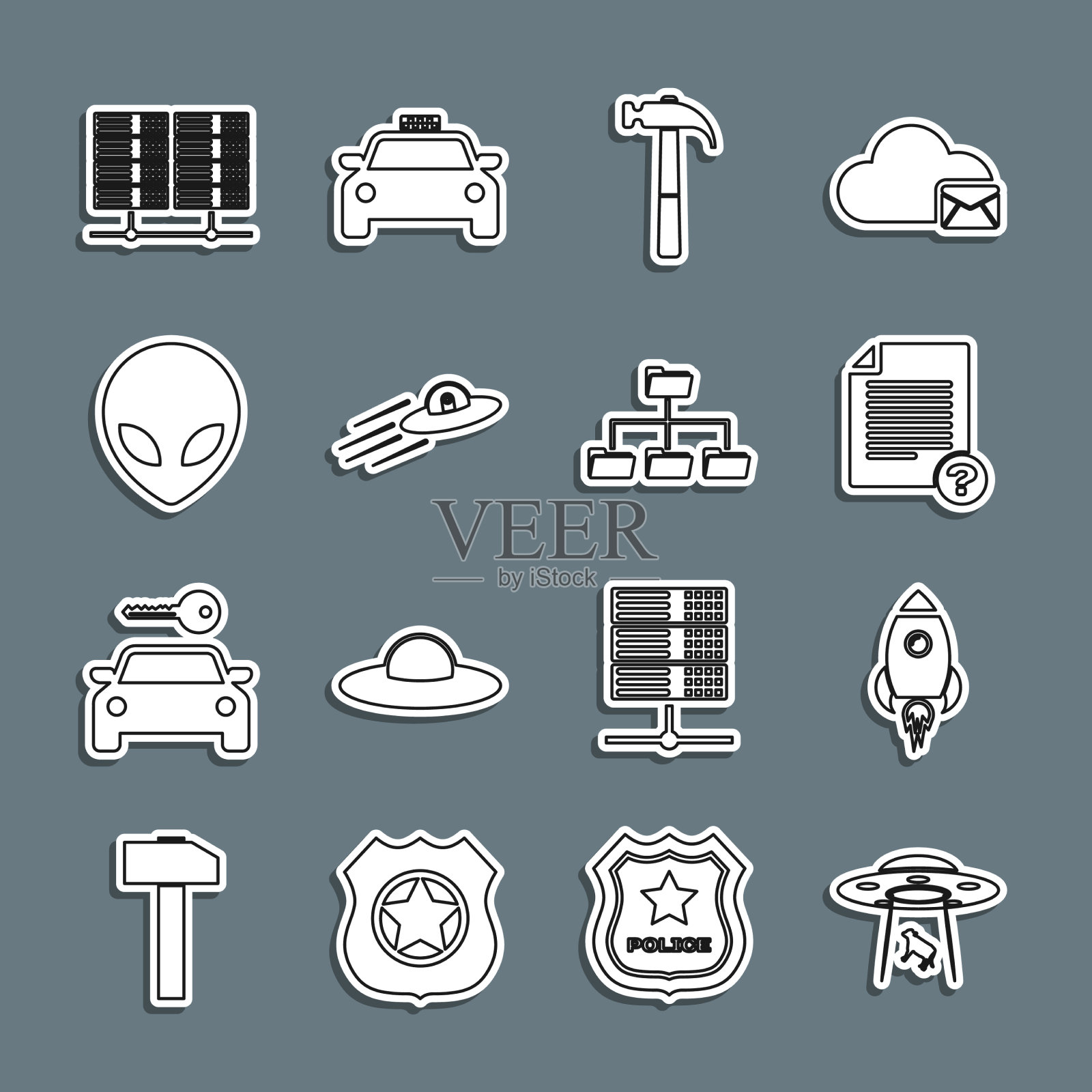 设定线UFO用火绑架牛火箭船图标素材