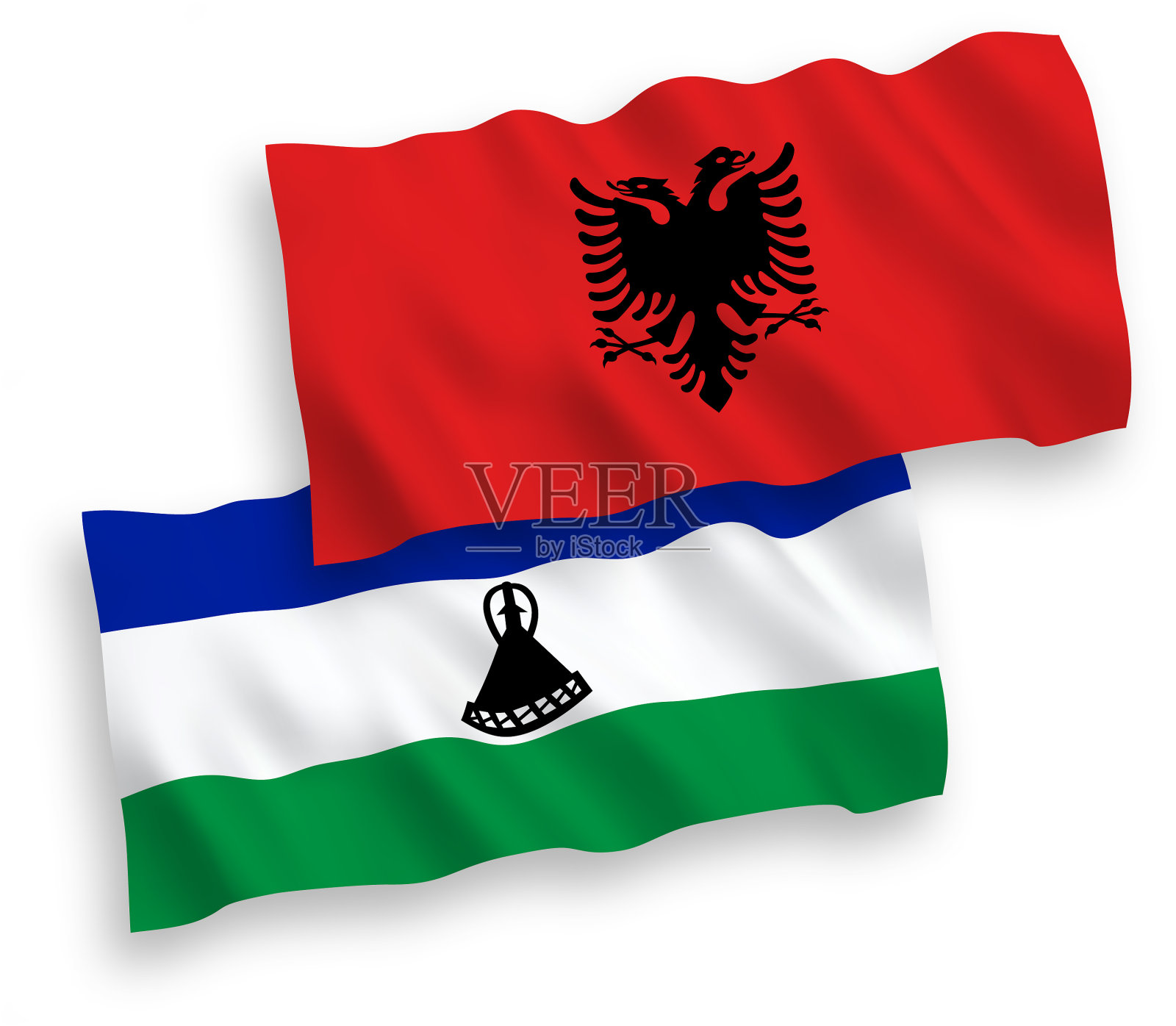 白色背景的莱索托和阿尔巴尼亚国旗设计元素图片