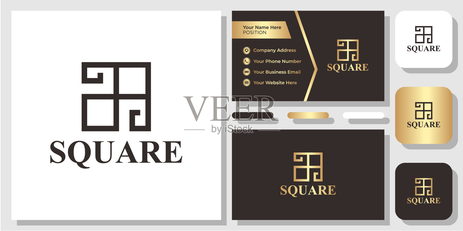 复古复古的方形边框豪华徽章设计向量与名片设计模板素材