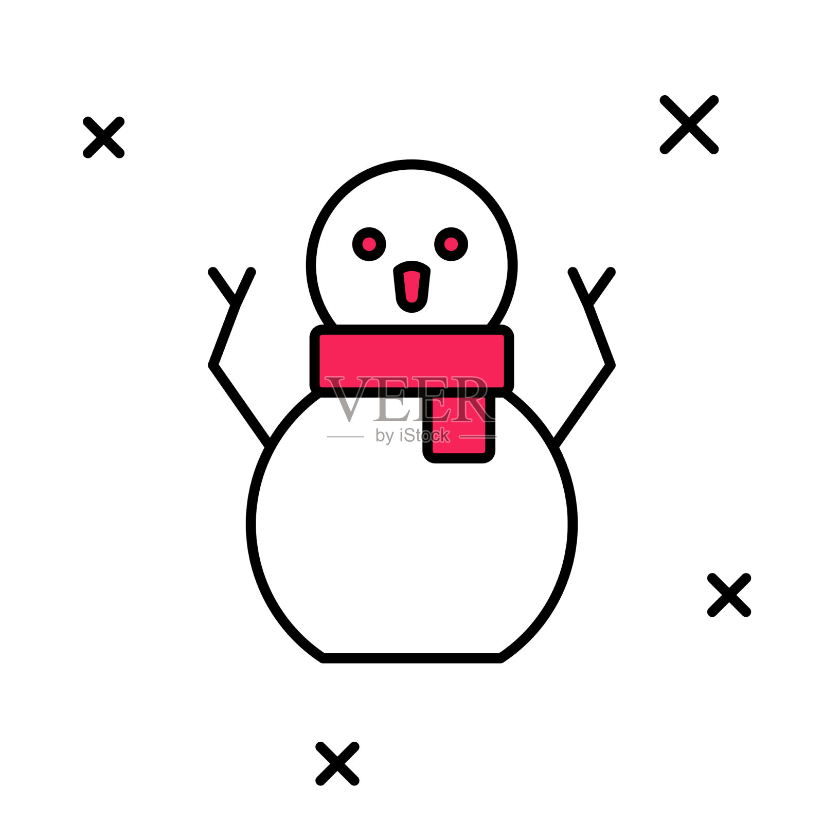 圣诞的雪人图标被填满轮廓孤立了插画图片素材