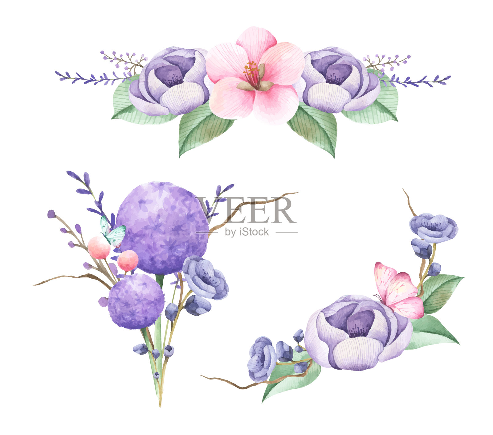 花束水彩风格的婚礼花束设计元素图片