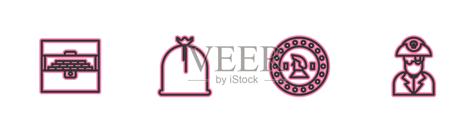 套线古玩宝箱海盗硬币袋图标素材