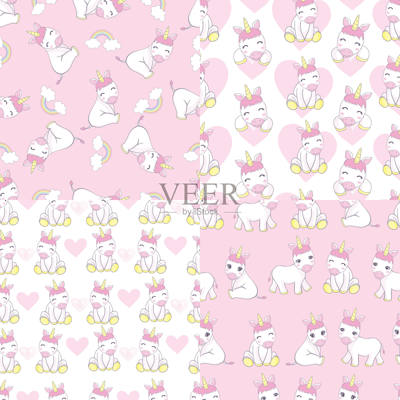 无缝图案独角兽仙女卡通可爱小马插画图片素材
