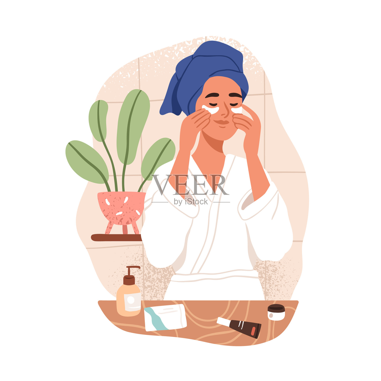 女性在眼部皮肤上敷胶原蛋白贴片设计元素图片