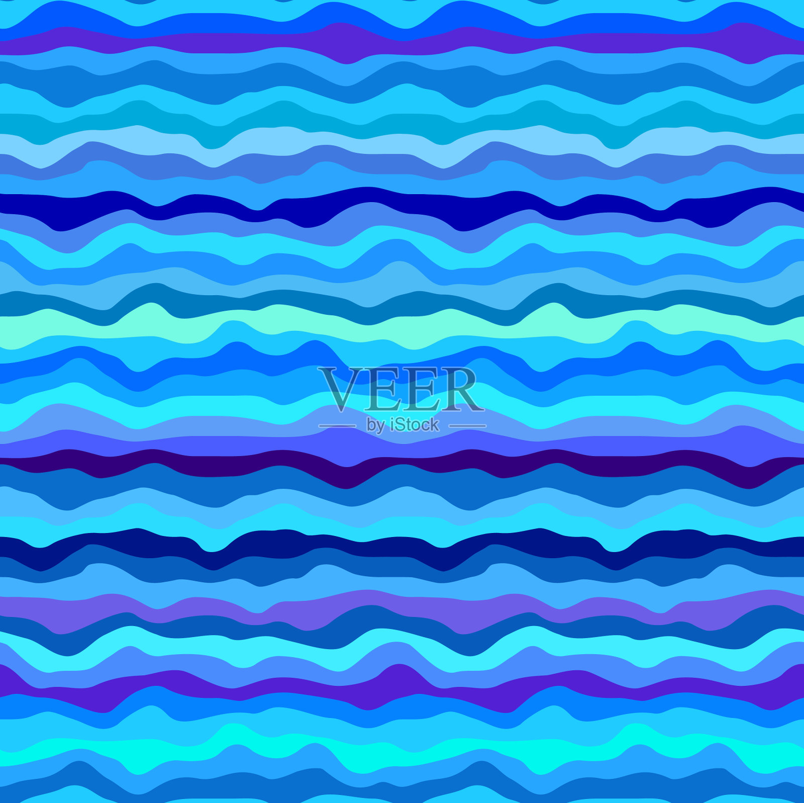 蓝色波浪图案和手绘在海洋风格插画图片素材