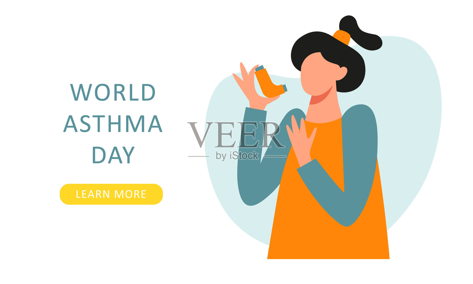 一个用吸入器合成的女人世界插画图片素材