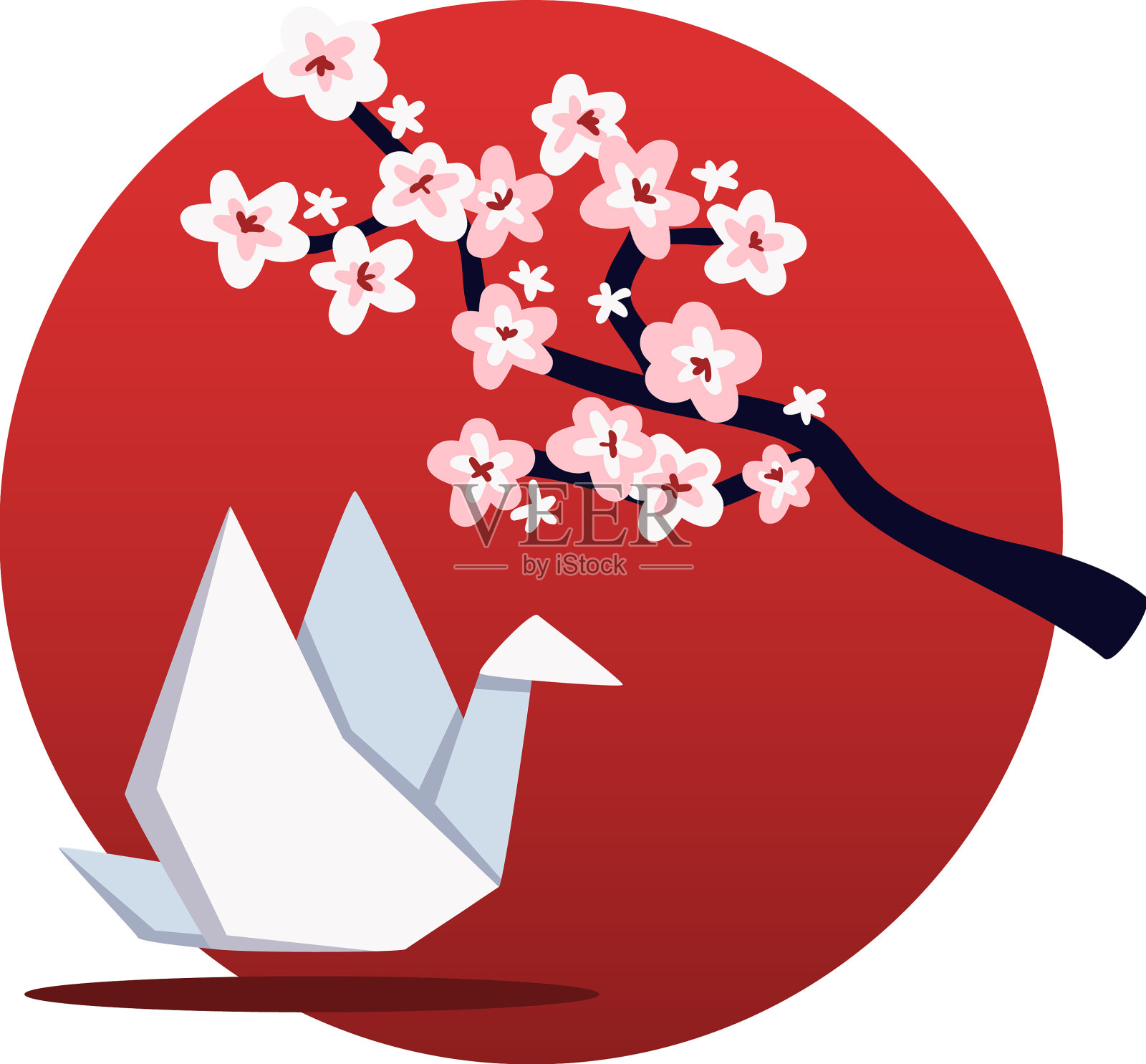 樱花折纸圆构图设计元素图片