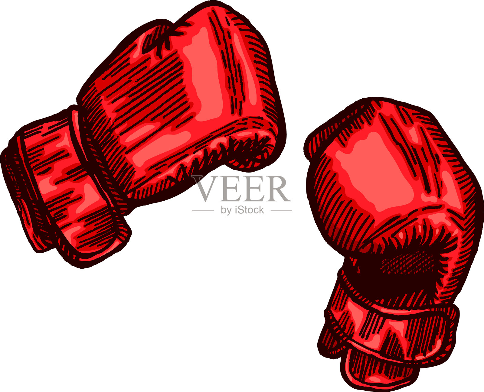 红色拳击手套草图在孤立的白色设计元素图片