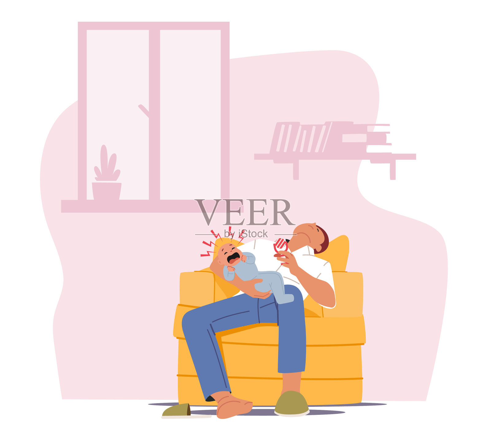 疲惫的父母和哭泣的孩子在家疲劳设计元素图片