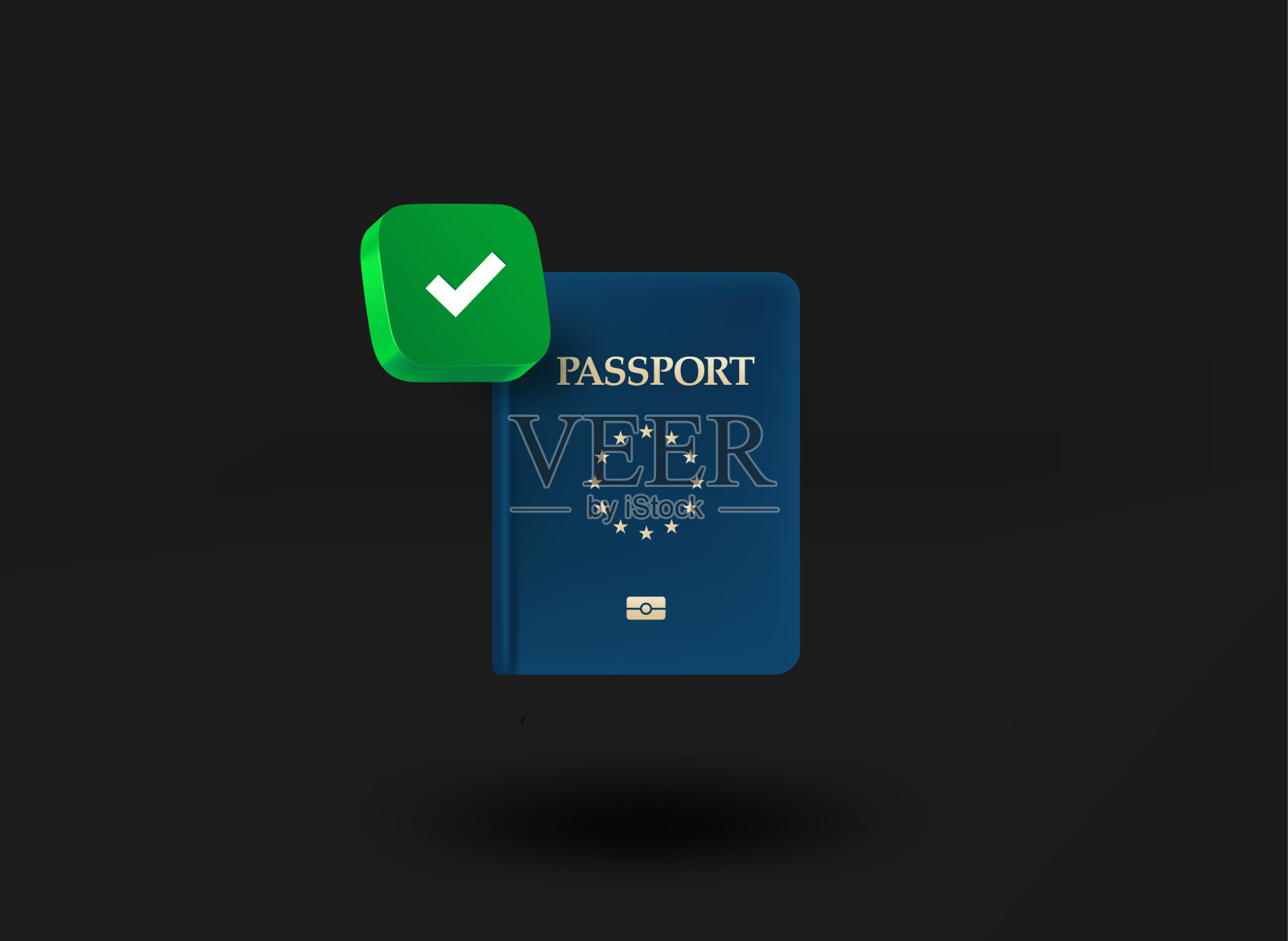 带有复选标记图标的欧洲护照。3 d矢量图插画图片素材