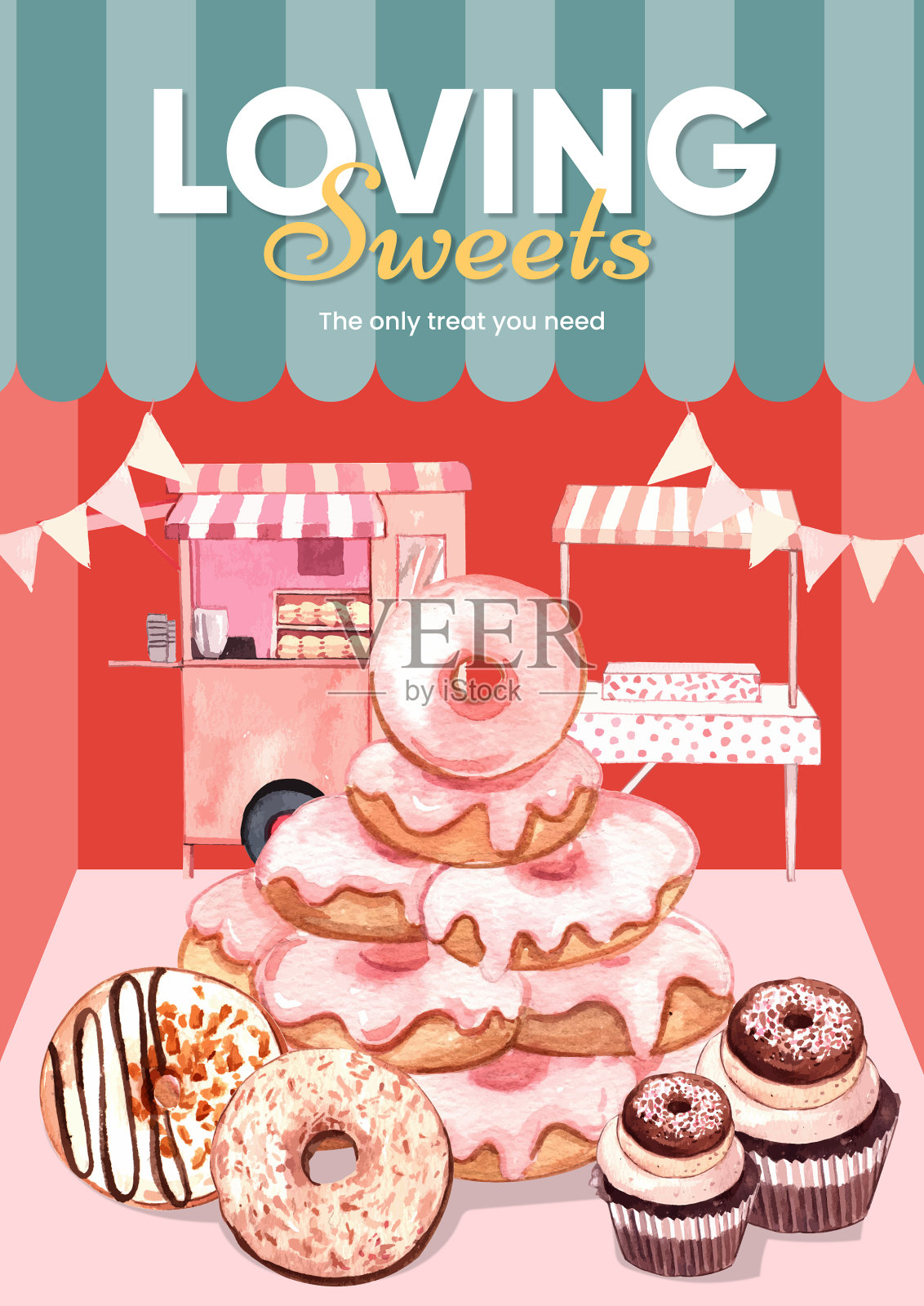 甜甜圈派对海报模板设计模板素材