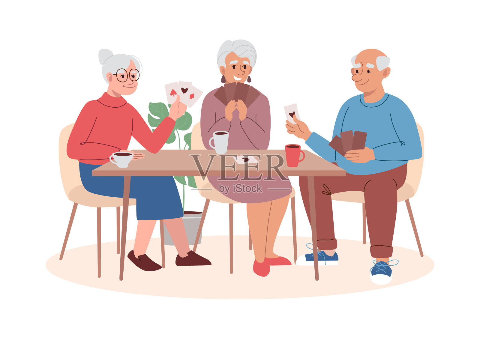 退休年龄的人玩纸牌玩得很开心设计元素图片