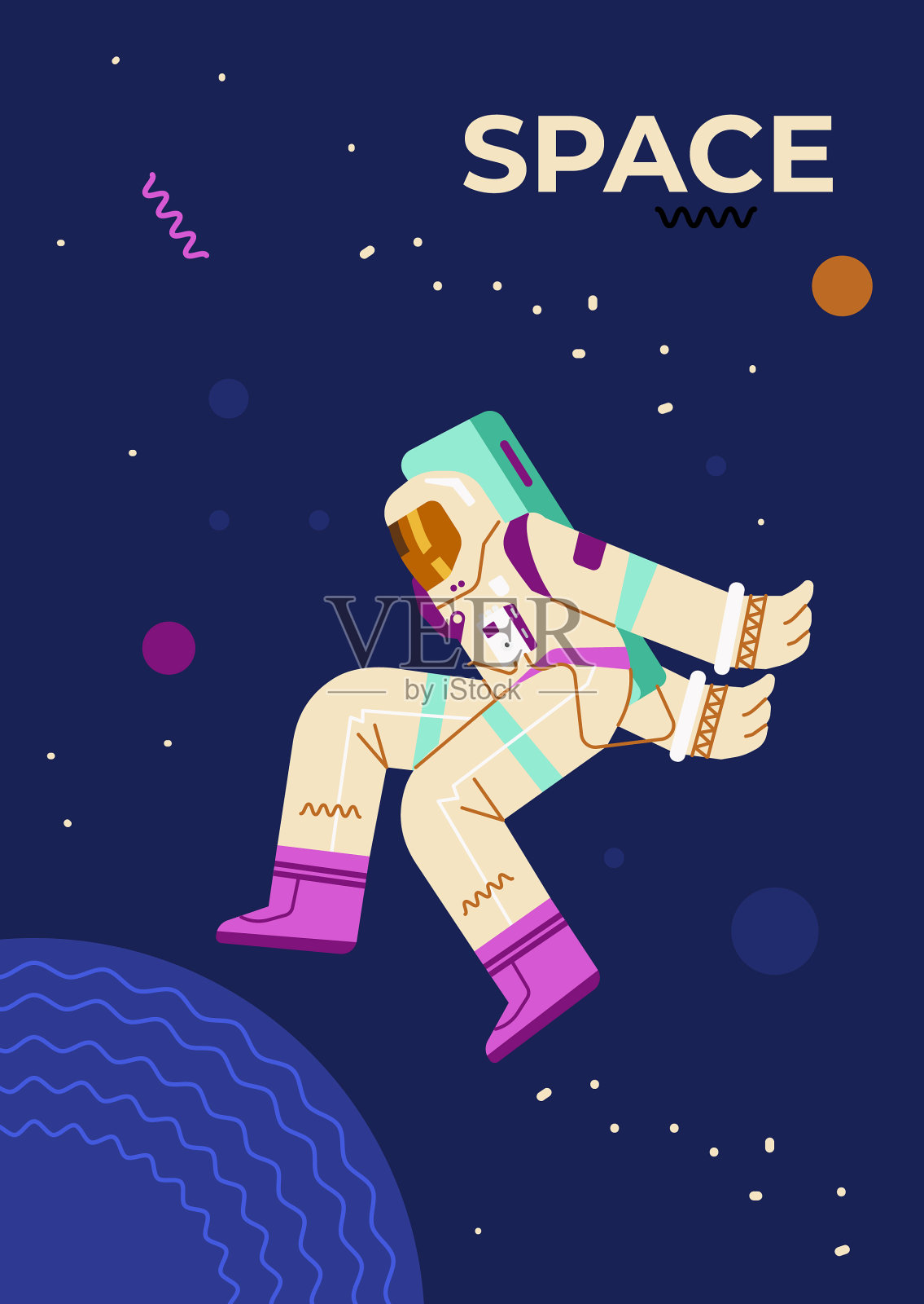 太空旗帜与宇航员或宇航员在星空插画图片素材