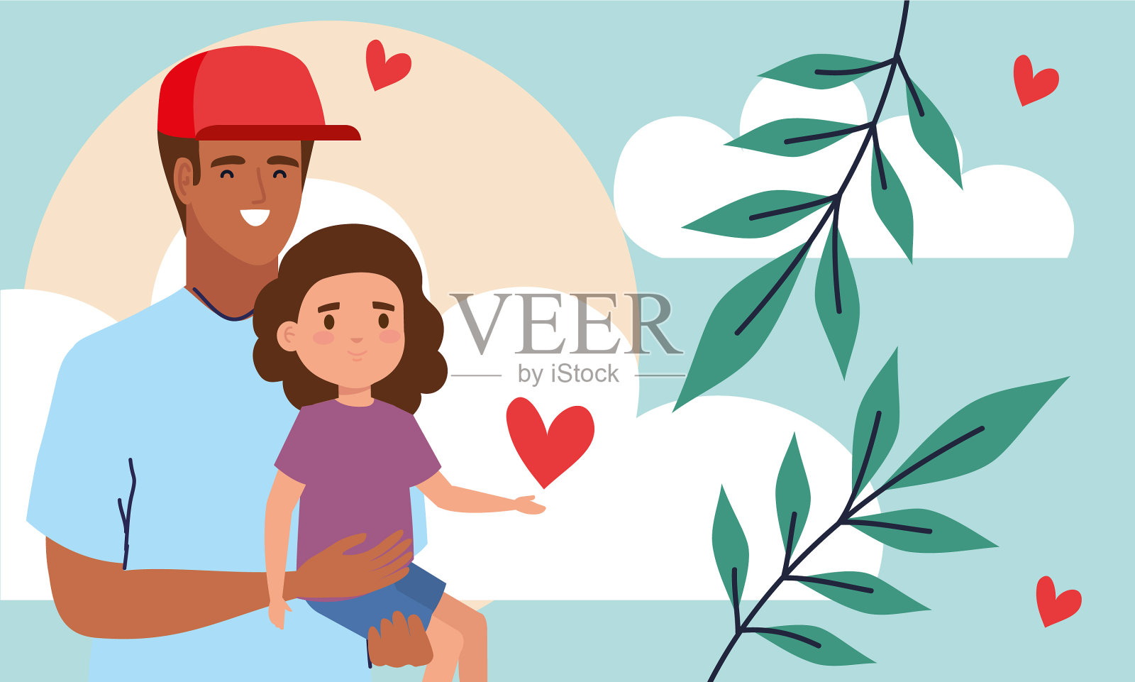 爸爸抱着小女儿插画图片素材
