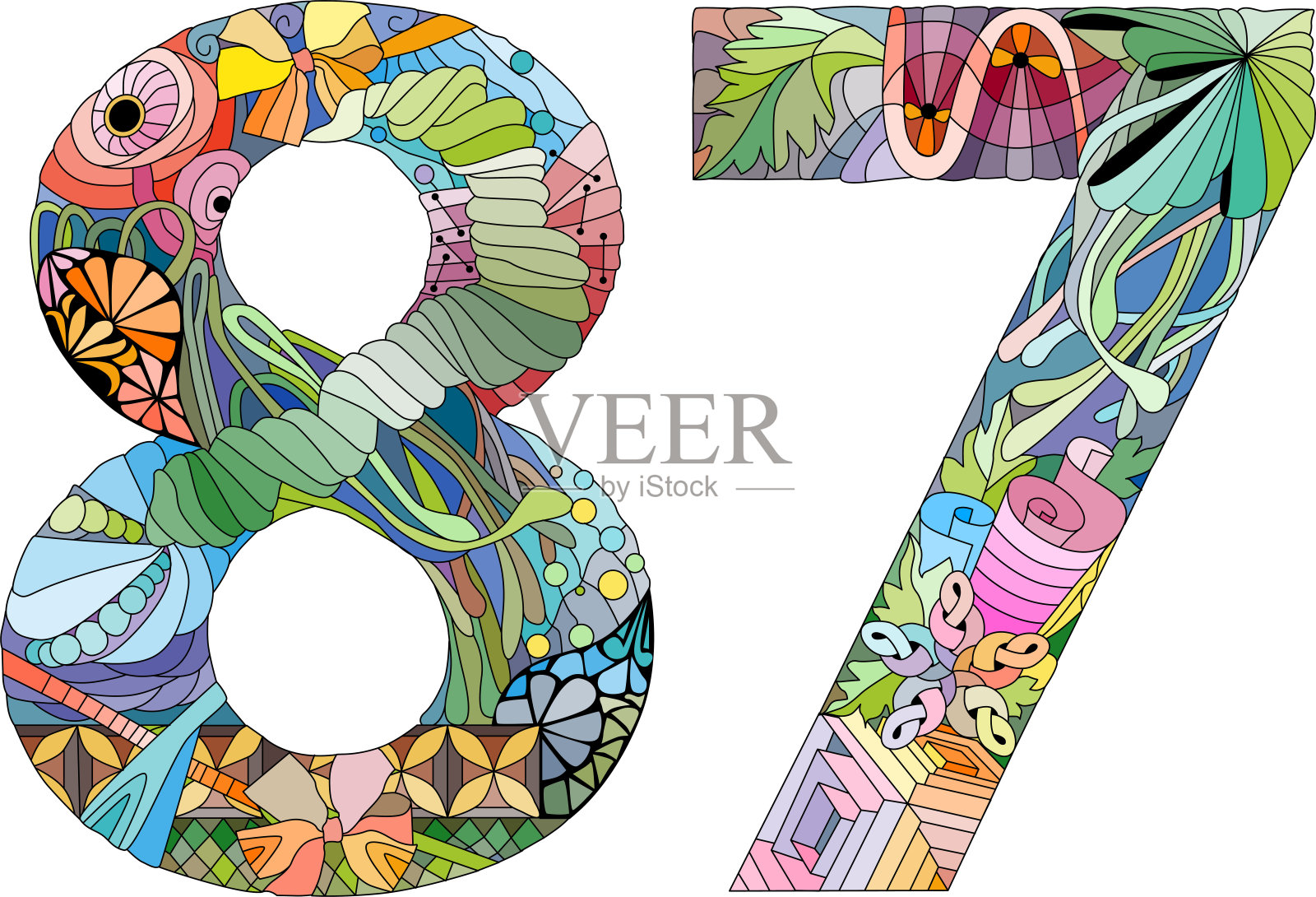 87号复古字体。雕刻设计。矢量插图。插画图片素材