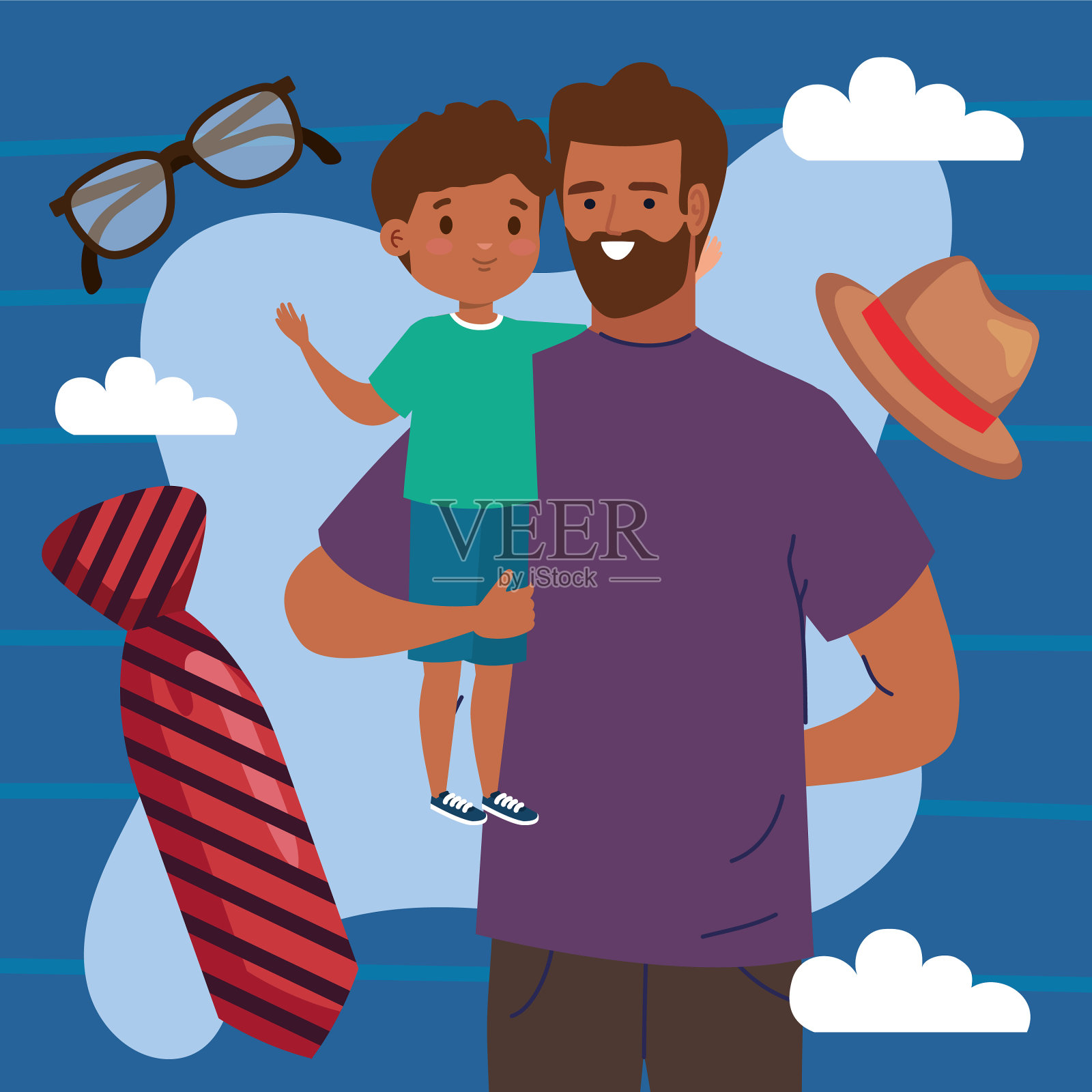 爸爸举起儿子插画图片素材