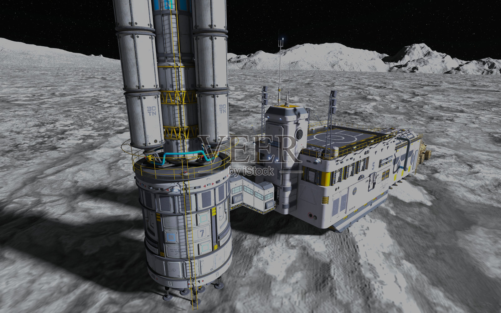 月球殖民地。月球基地。《月球上的生活》3d插画。插画图片素材