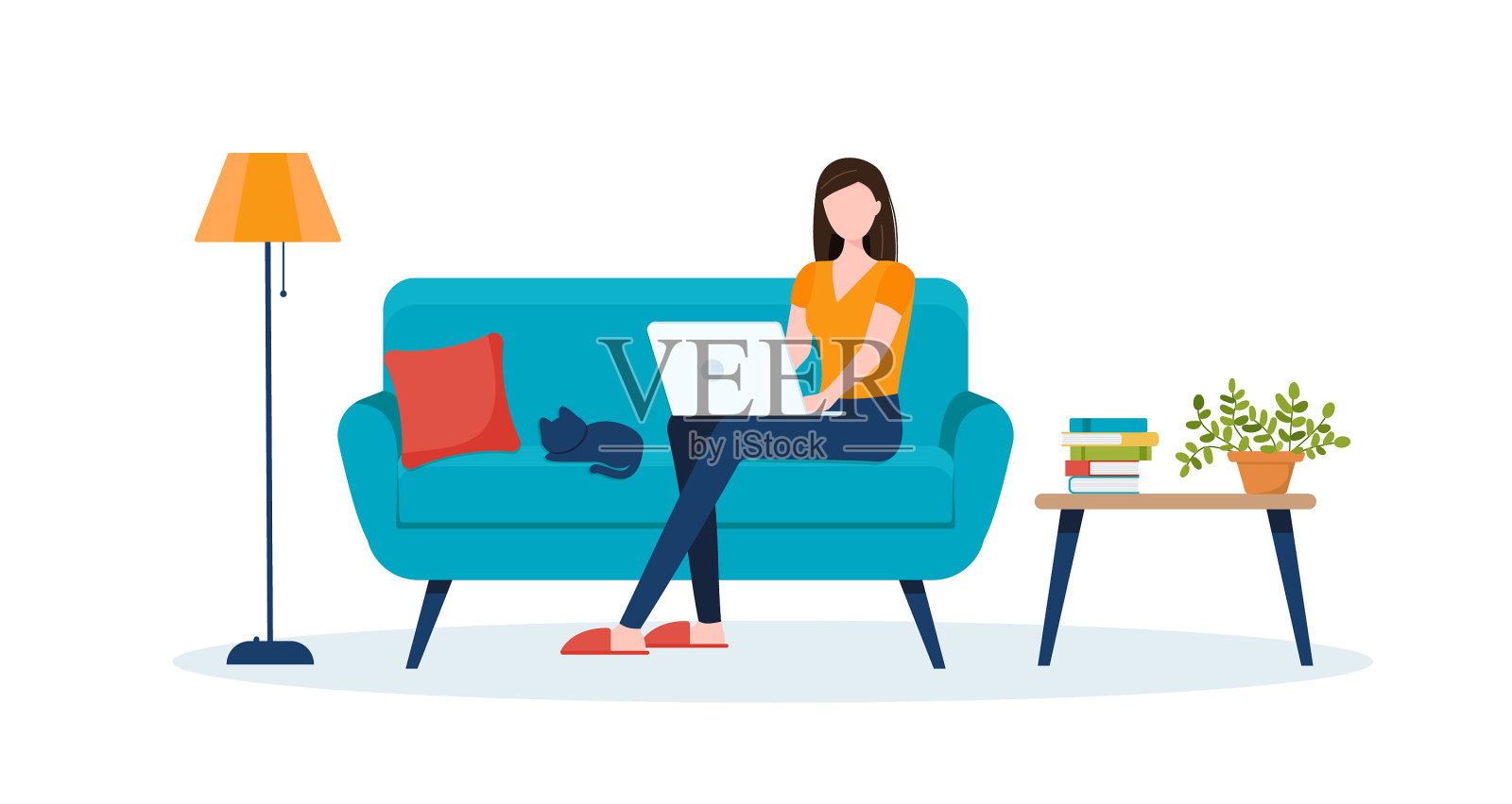 在家庭办公室或办公室使用电脑工作的女性设计元素图片