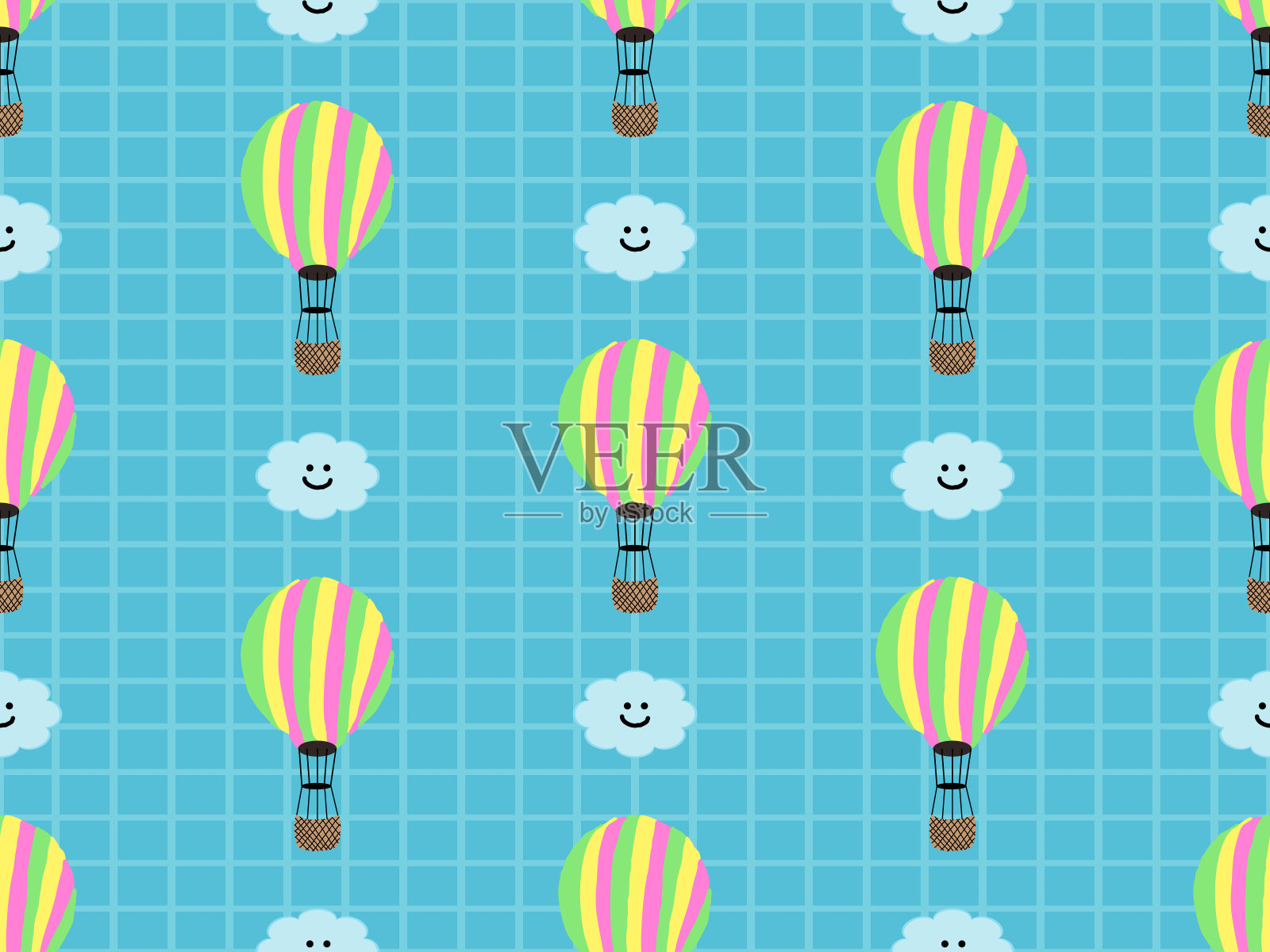 蓝色背景上的气球无缝图案。插画图片素材