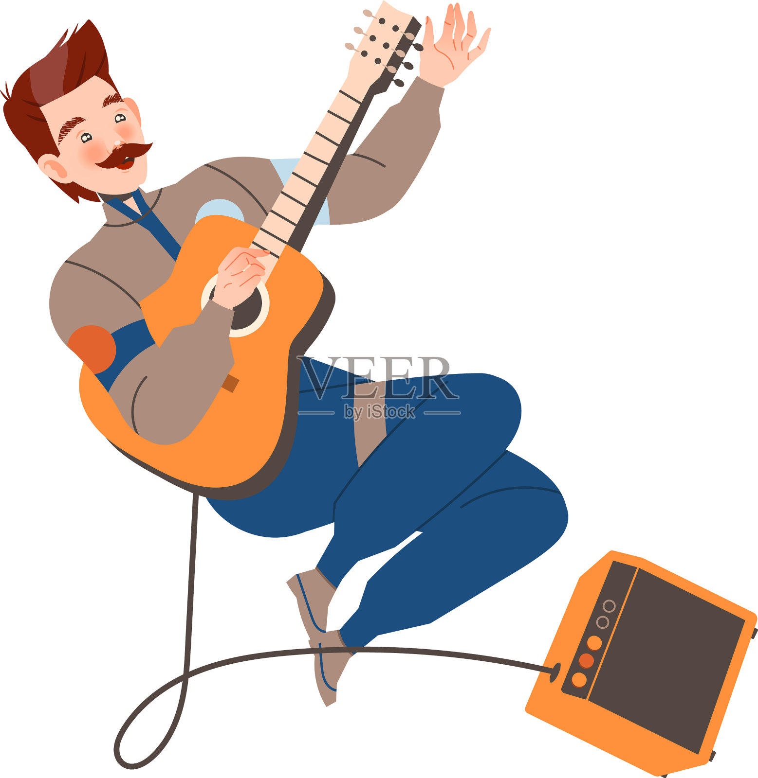 大胡子男人在太空飞行中的宇航员性格插画图片素材