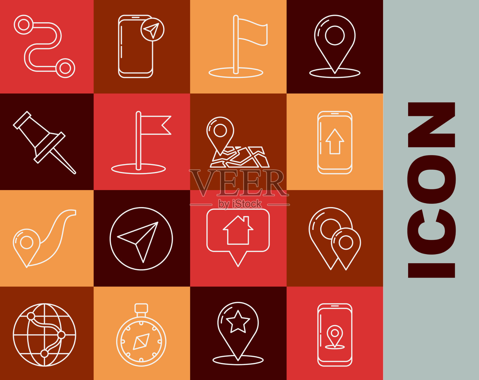 城市地图导航图的定线信息图图标素材