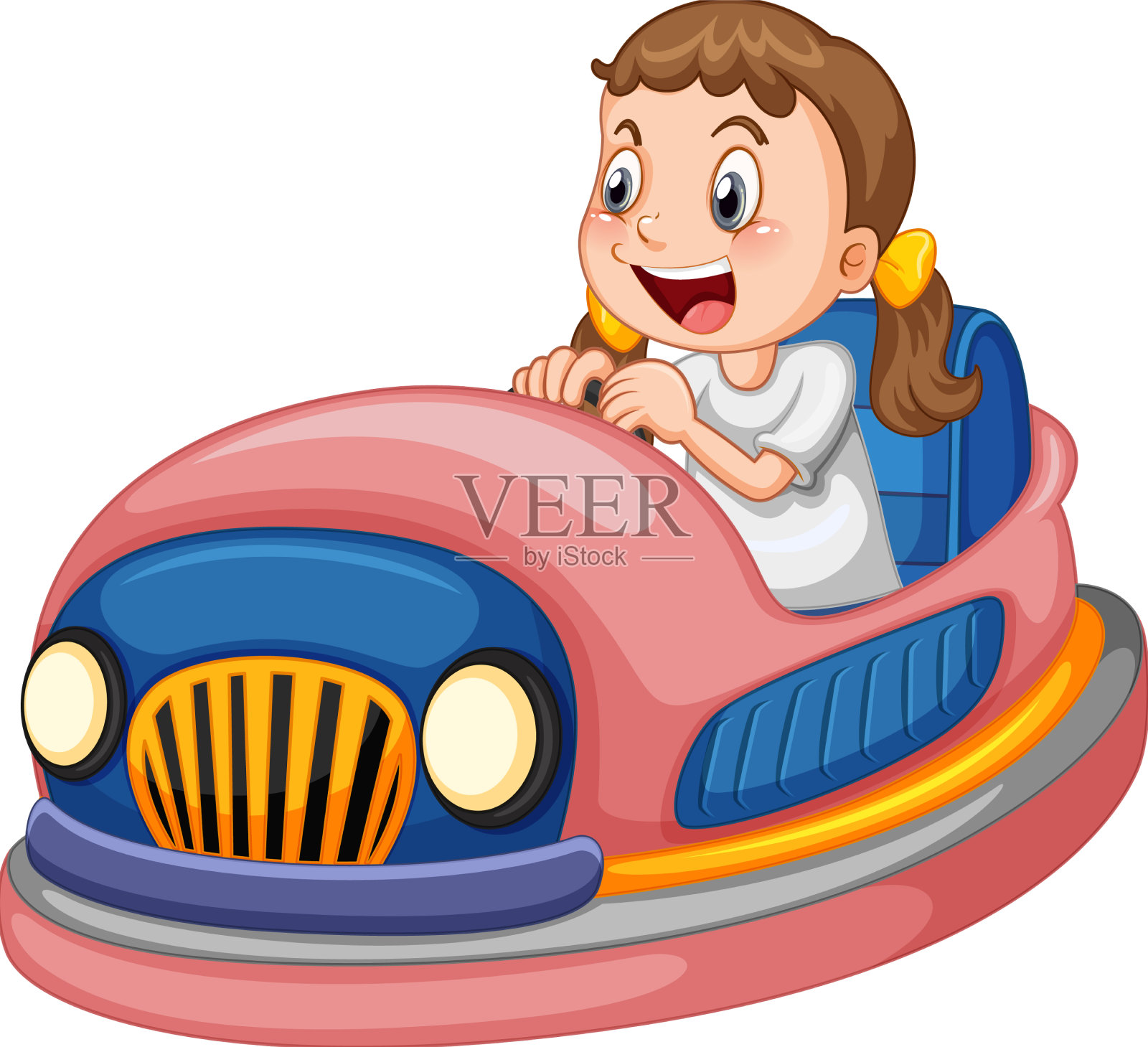 小女孩驾驶的碰碰车卡通设计设计元素图片