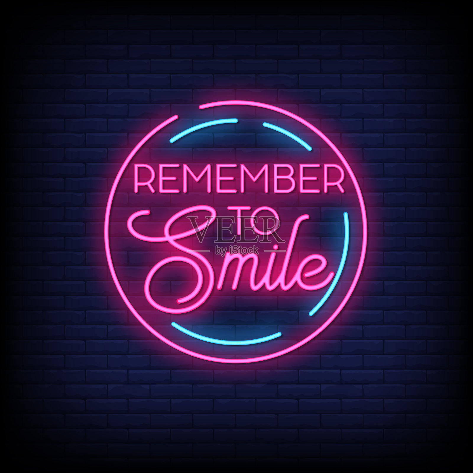 记得微笑霓虹灯风格的文字插画图片素材