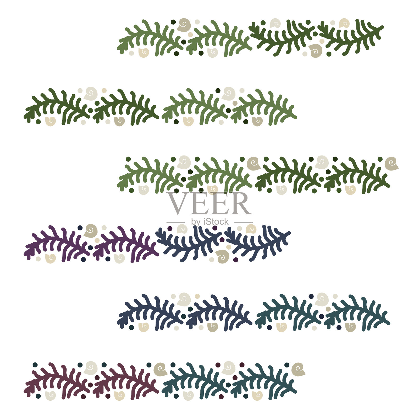 海蕨和螺螺插画图片素材