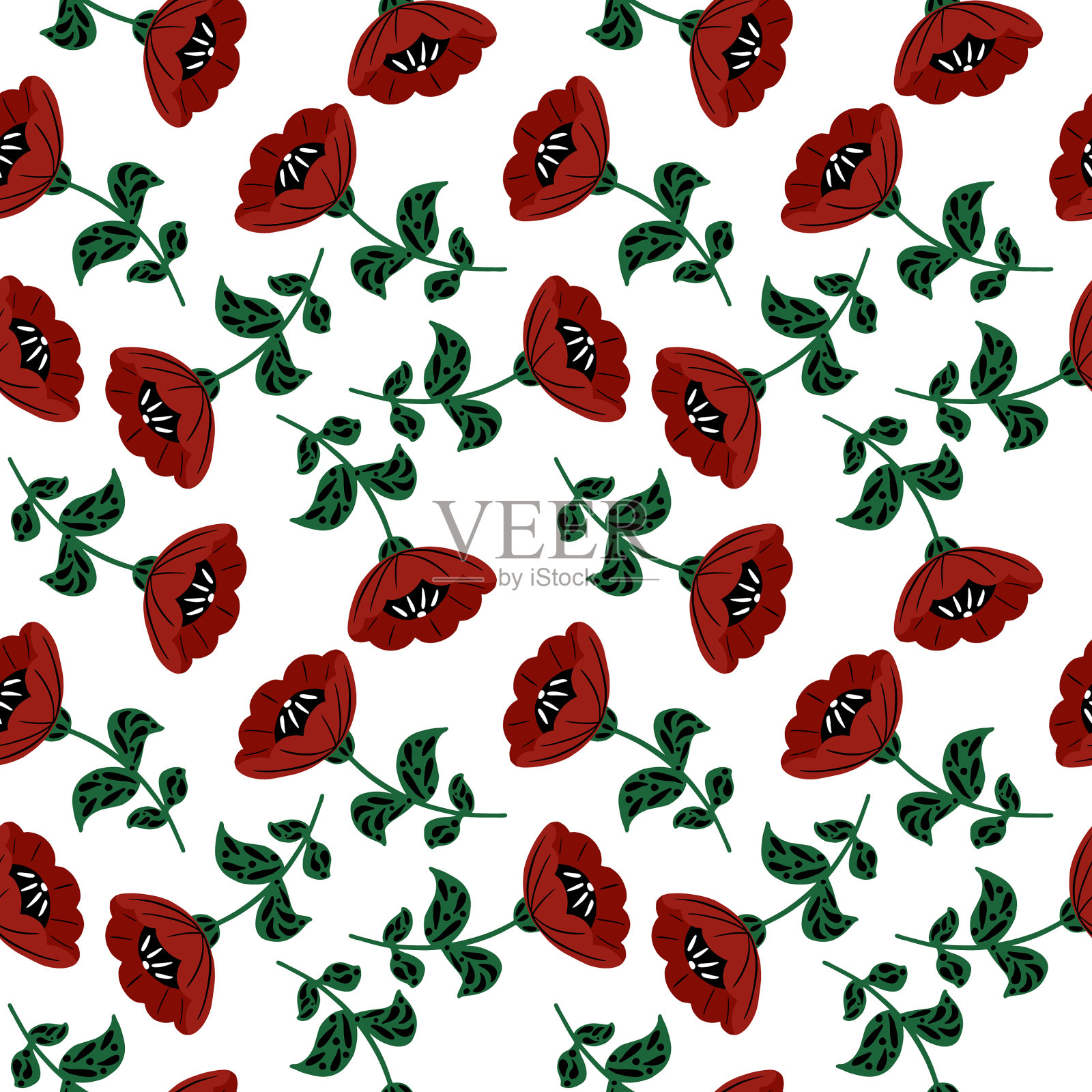 复古花叶无缝图案复古插画图片素材