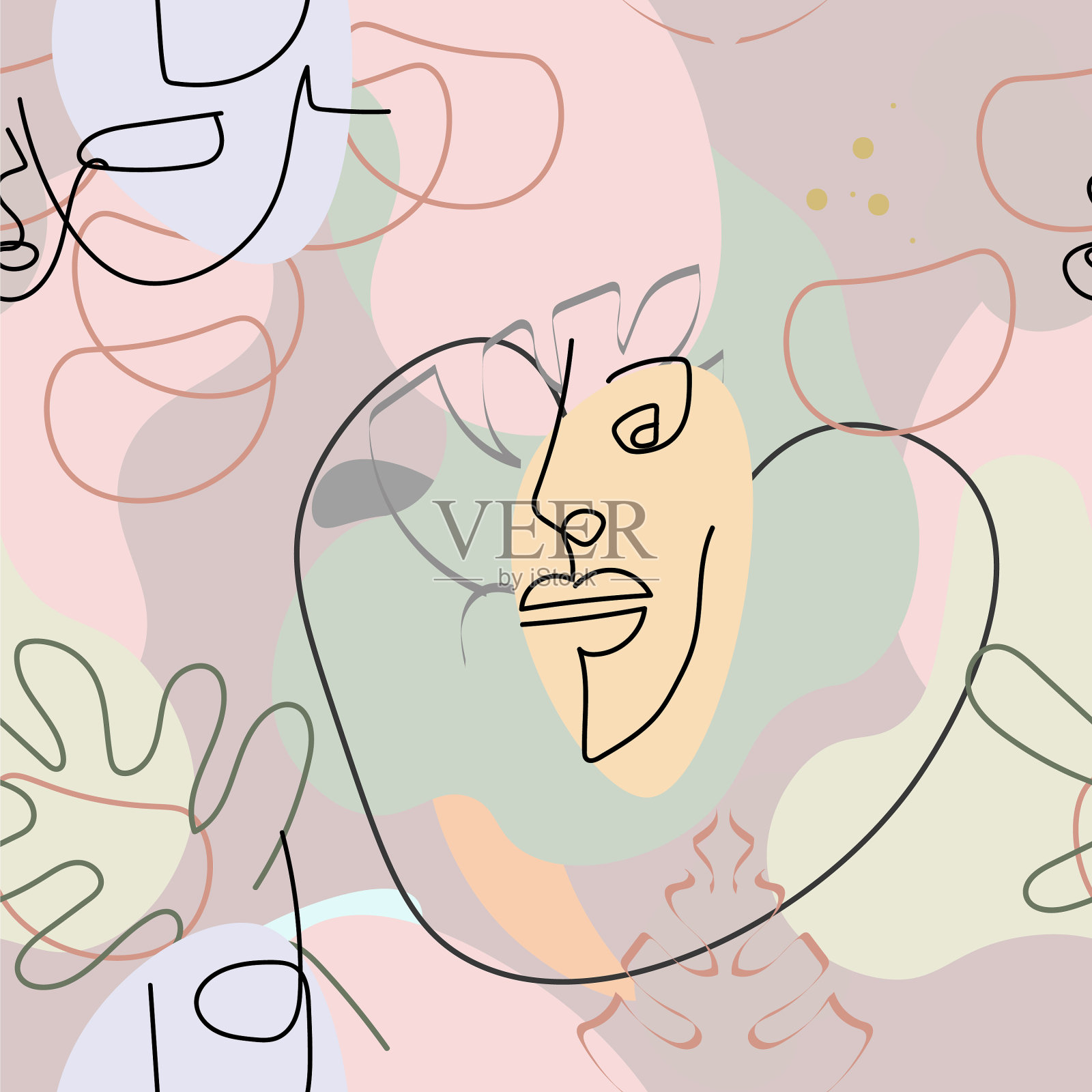 单线绘制抽象面无缝图案插画图片素材