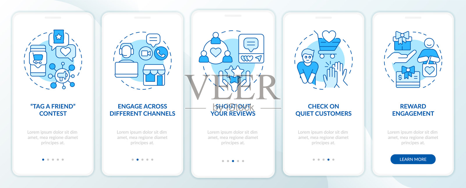 客户参与策略蓝色的手机应用程序屏幕设计模板素材