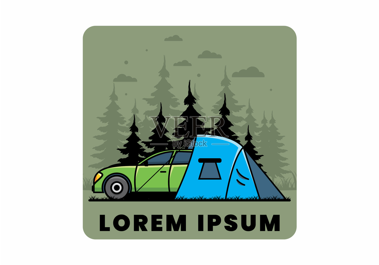 夜间开车露营插画图片素材