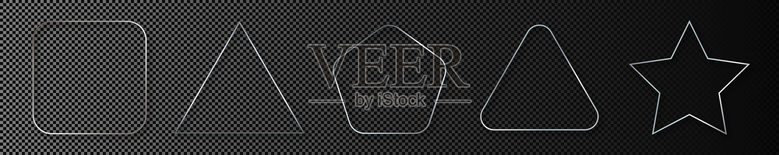 银色发光不同几何形状的框架插画图片素材