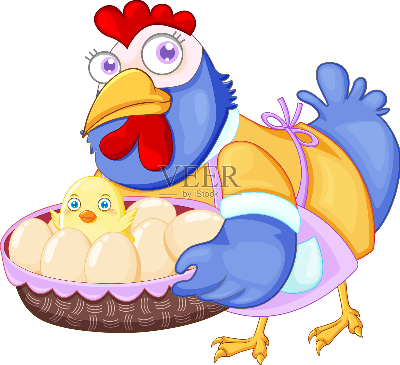 可爱的卡通小鸡拿着一个篮子设计元素图片