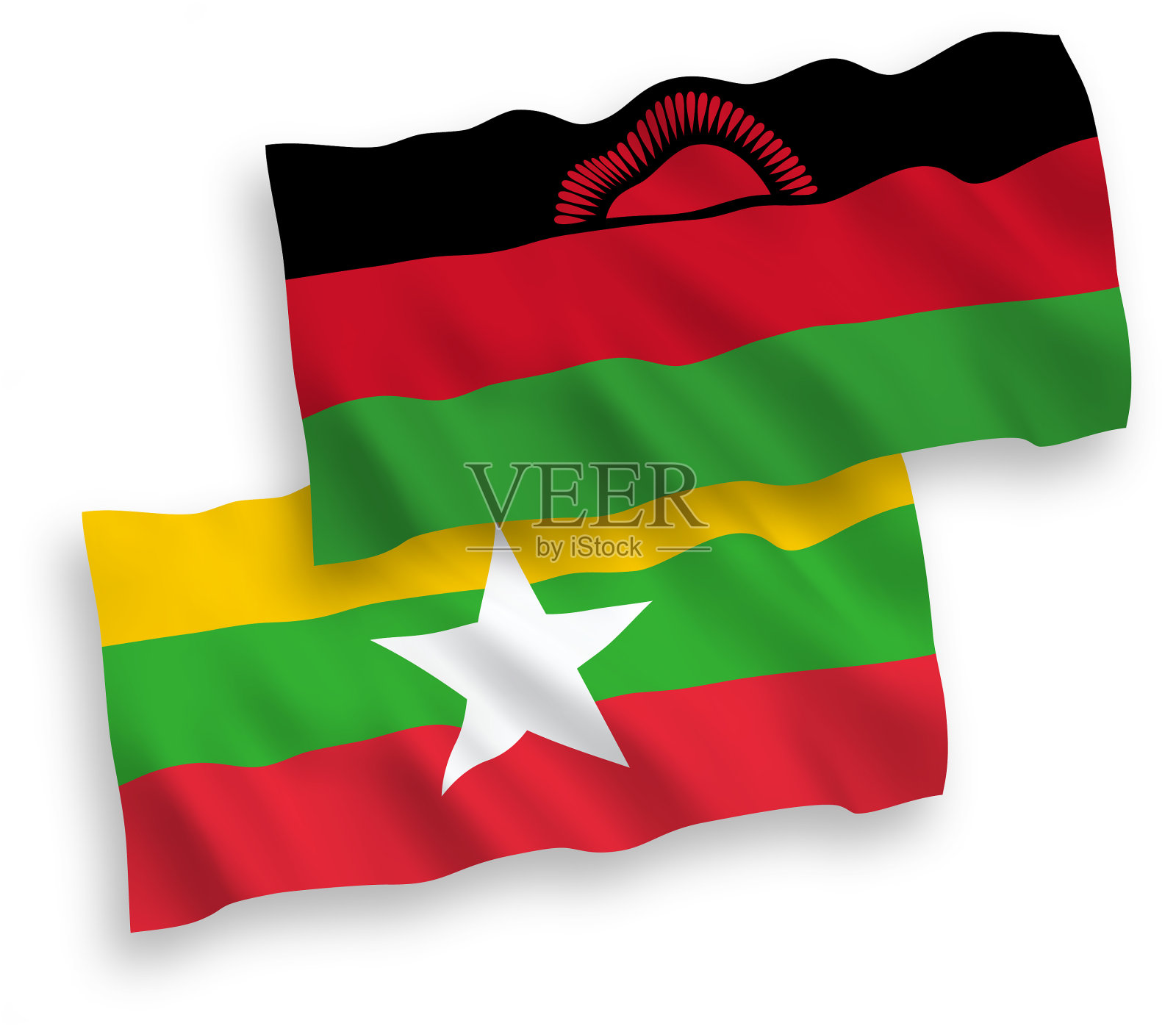 马拉维和缅甸国旗，白色背景设计元素图片