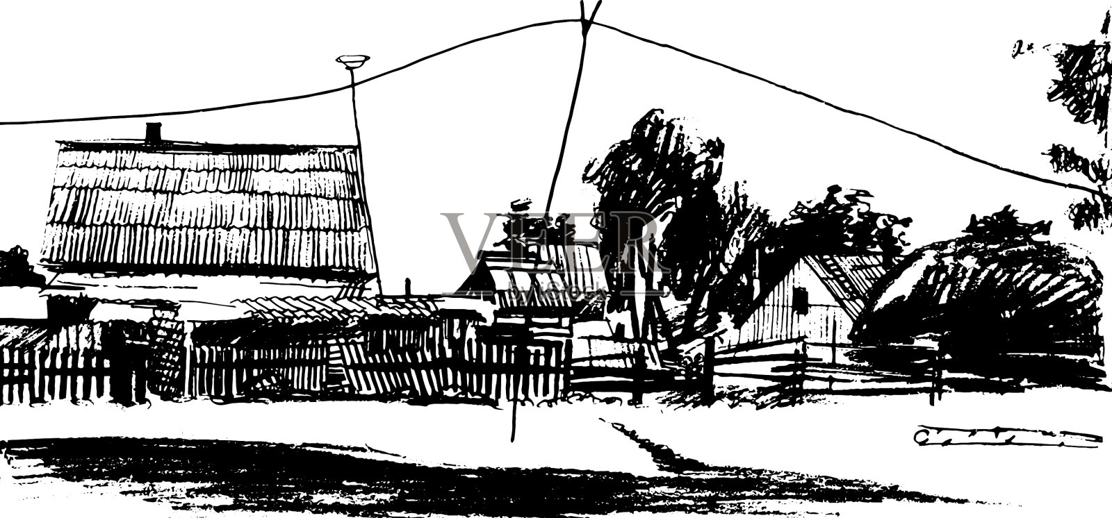 手绘木屋插画图片素材