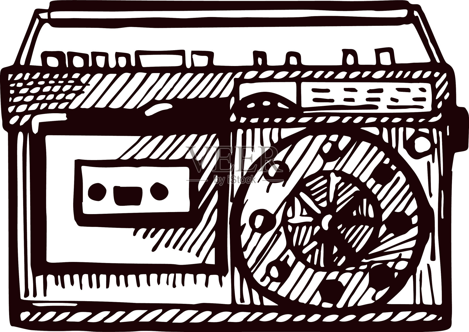 复古收音机雕刻孤立在白色背景插画图片素材