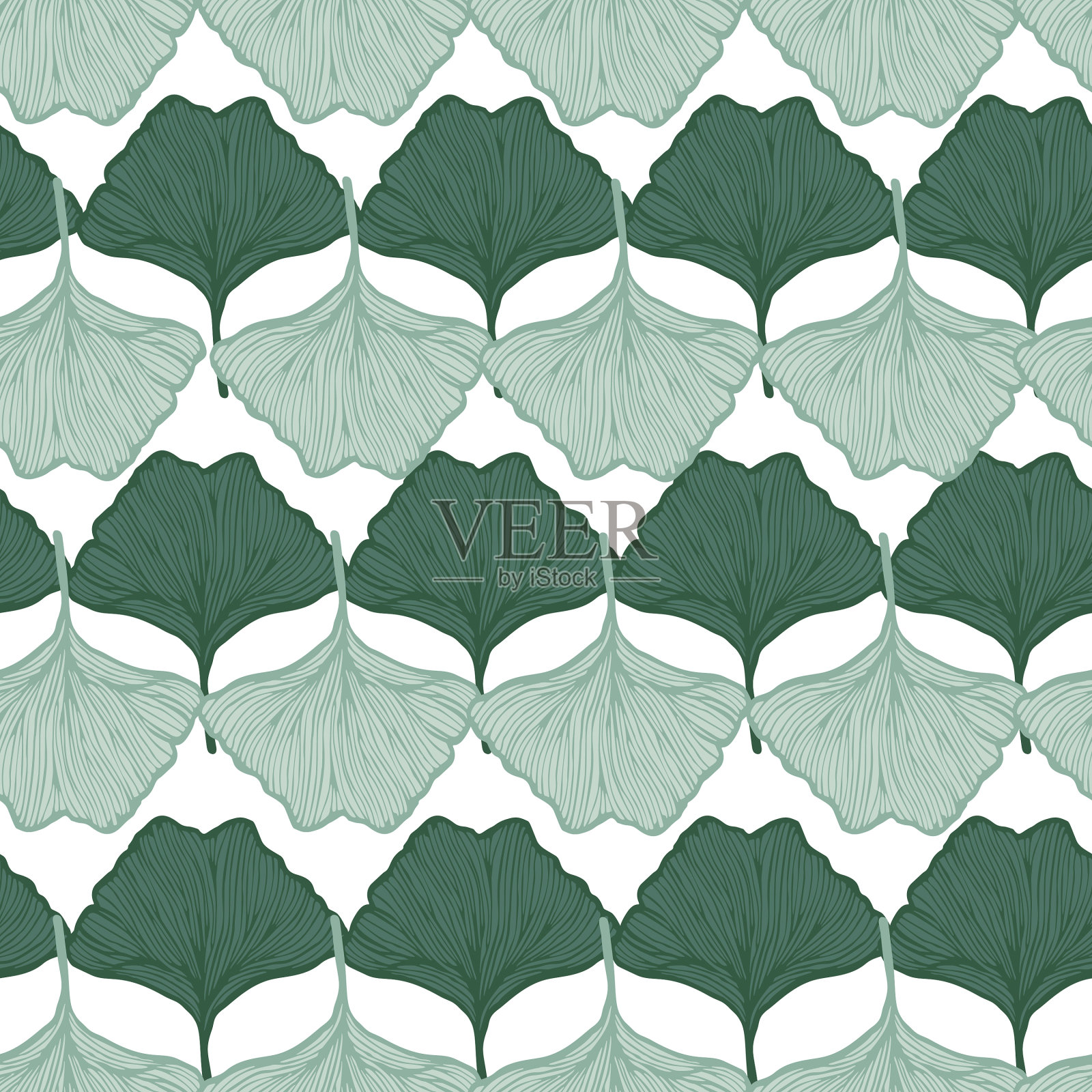 无缝图案雕刻银杏叶插画图片素材